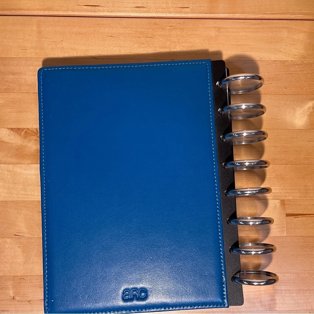 M by Staples arc Blue Leather Planner with Silver Tone Rings
